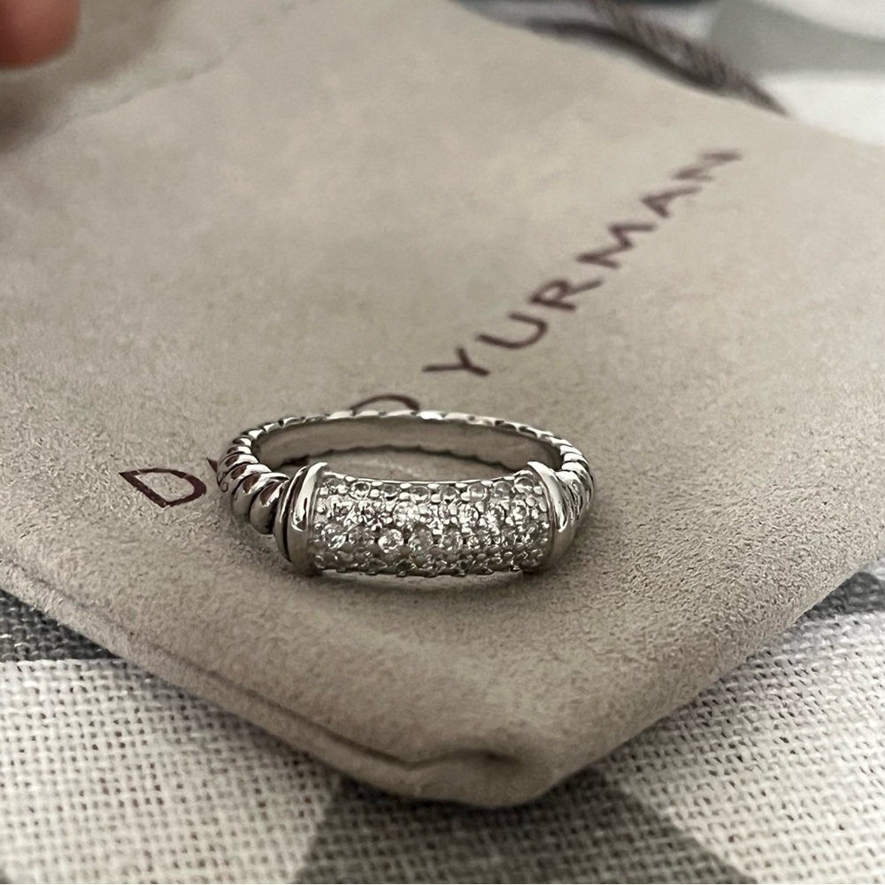 David Yurman Silver Pavé Diamond Cable Ring sz8